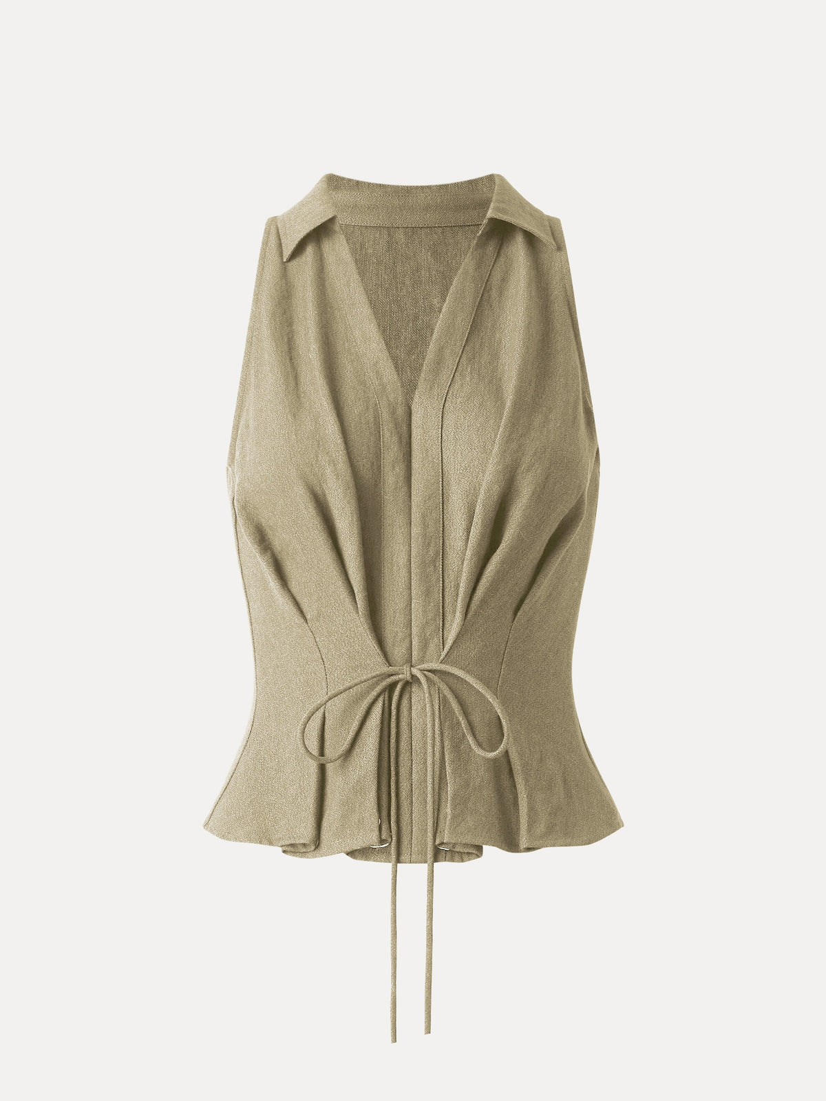 OGLmove Women's Collared V-Neck Pleated Sleeveless Top with Drawstring