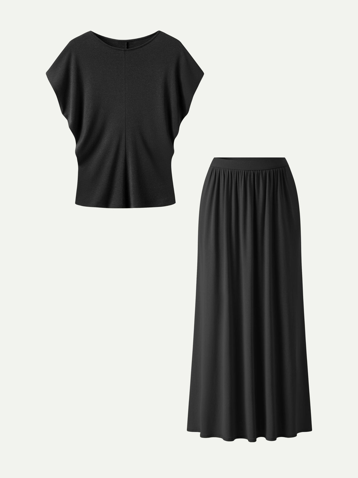 OGLmove Women's Round Neck Top & A-Line Maxi Skirt Set