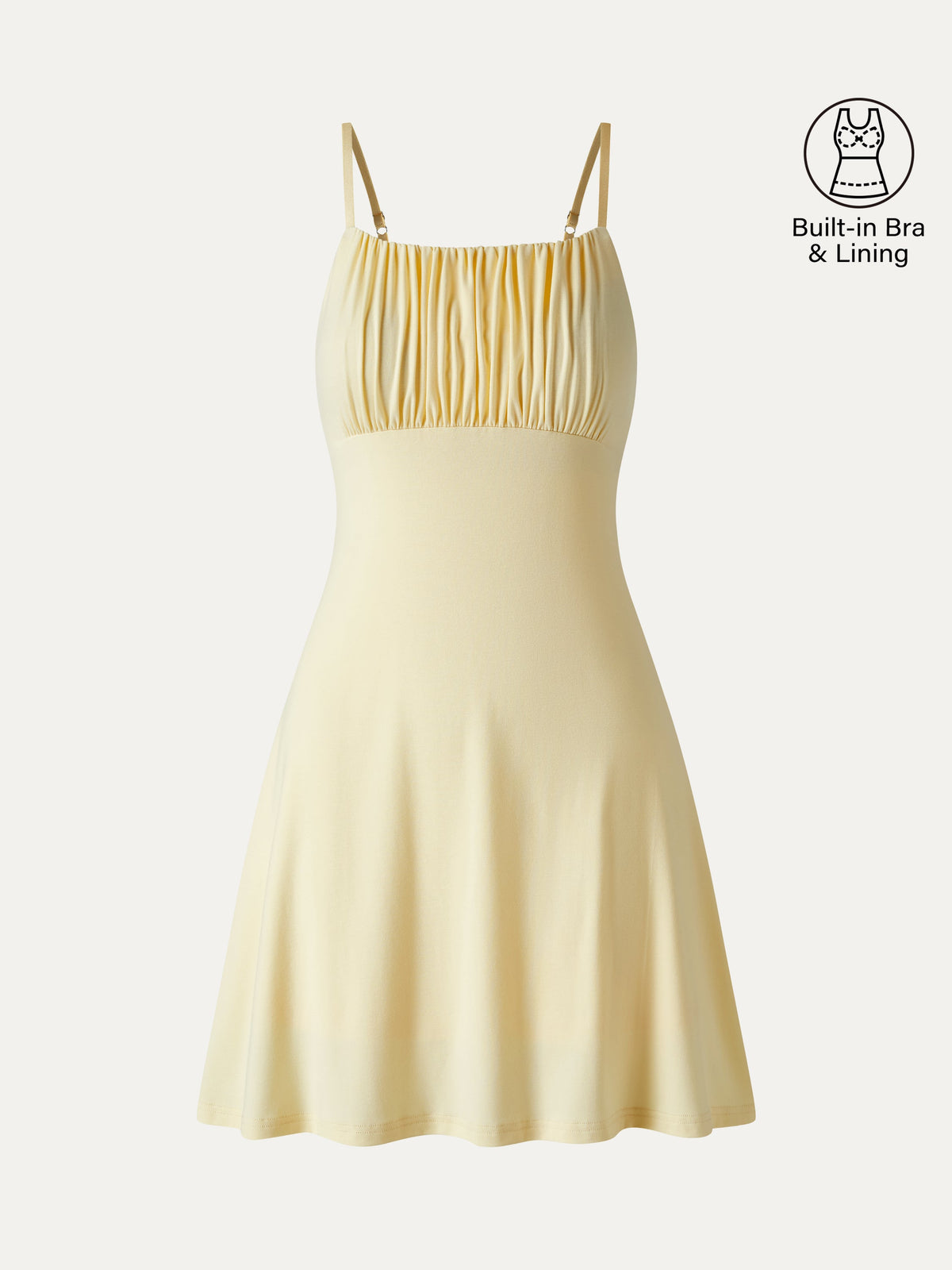 OGLmove Women's Matte Smooth Square Neck Ruched Spaghetti Mini Bra Dress