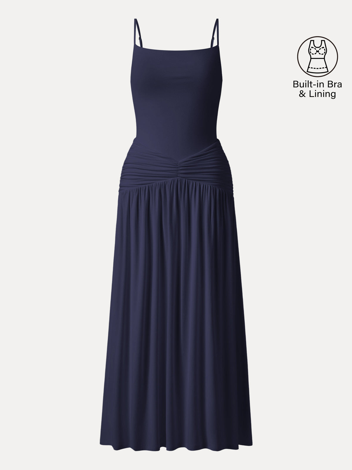 OGLmove Women's Not-See-Thru Spaghetti Gathered Maxi Bra Dress