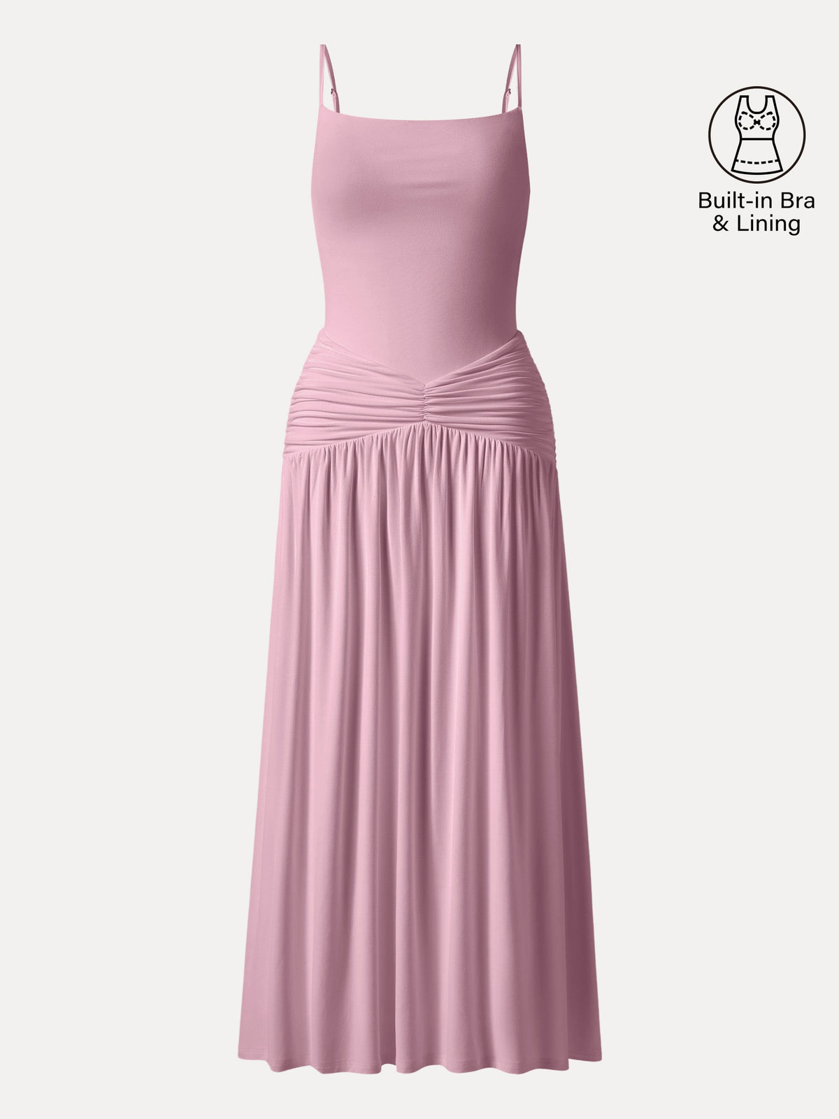 OGLmove Women's Not-See-Thru Spaghetti Gathered Maxi Bra Dress