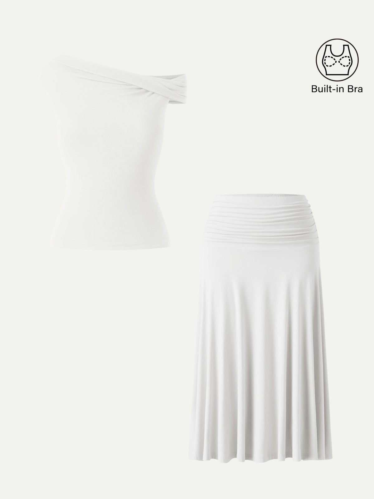 OGLmove Women's Multi-Wear Bra Top & Side Ruched A-Line Midi Skirt Set