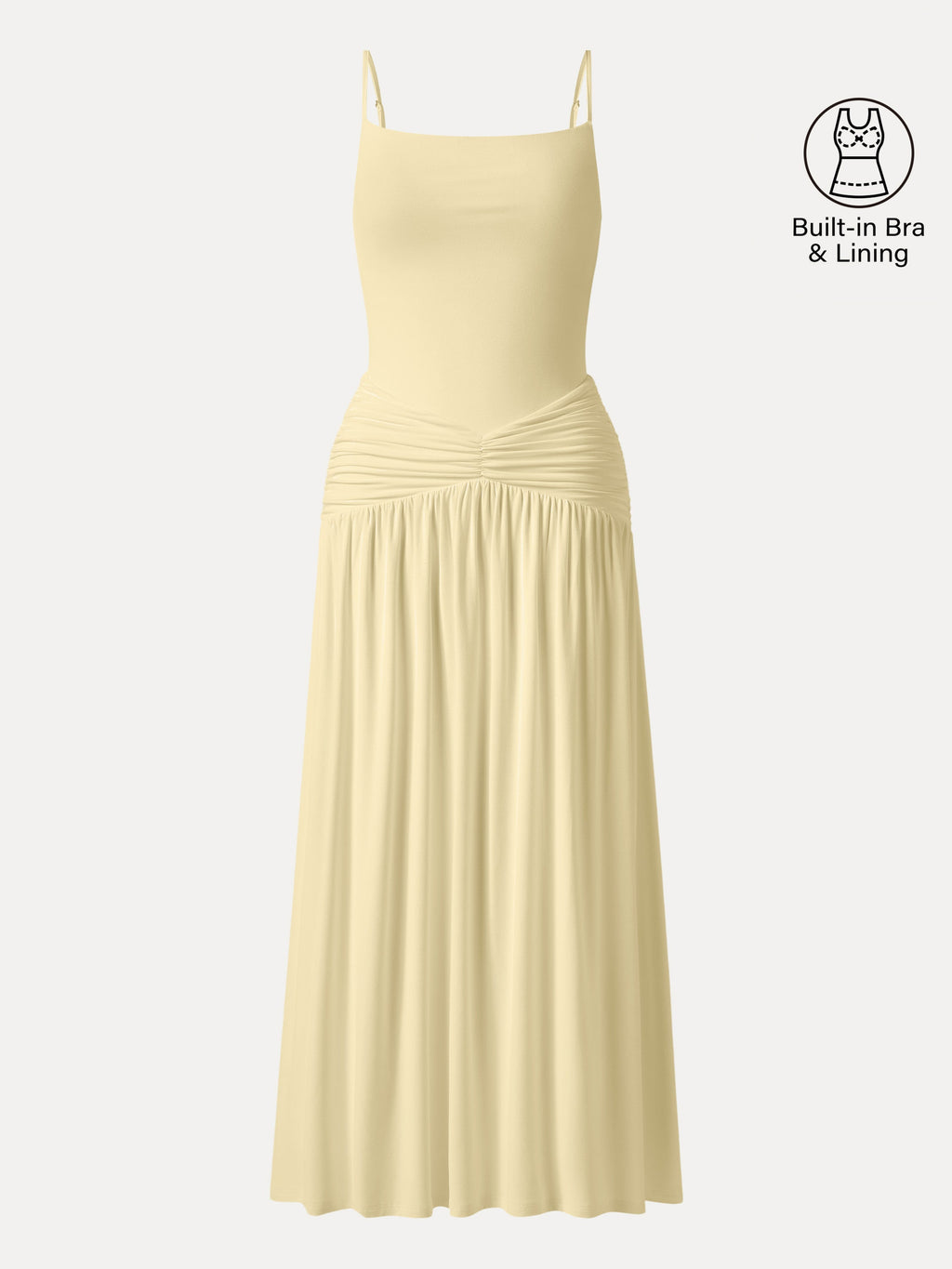 OGLmove Women's Not-See-Thru Spaghetti Gathered Maxi Bra Dress
