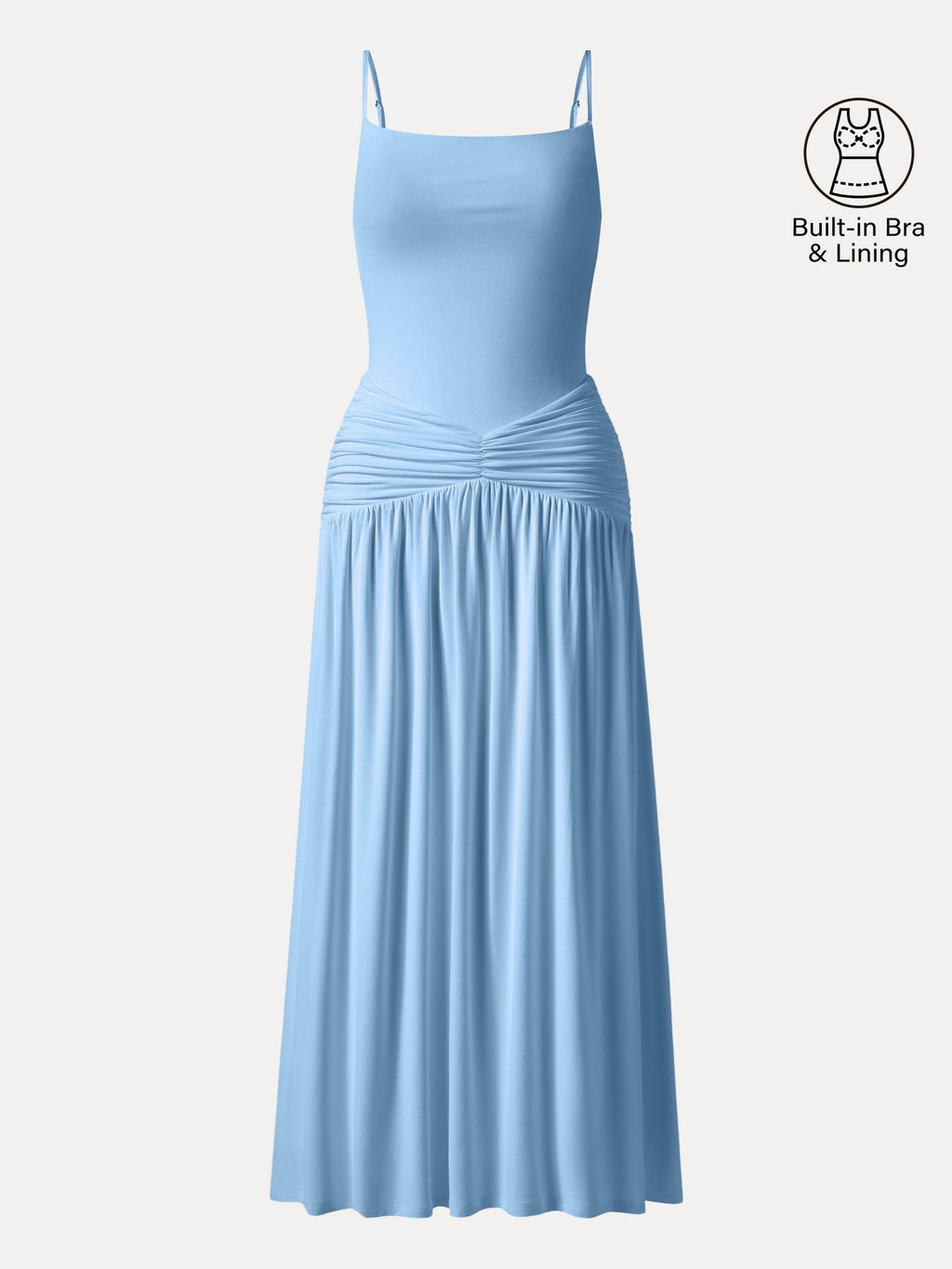 OGLmove Women's Not-See-Thru Spaghetti Gathered Maxi Bra Dress