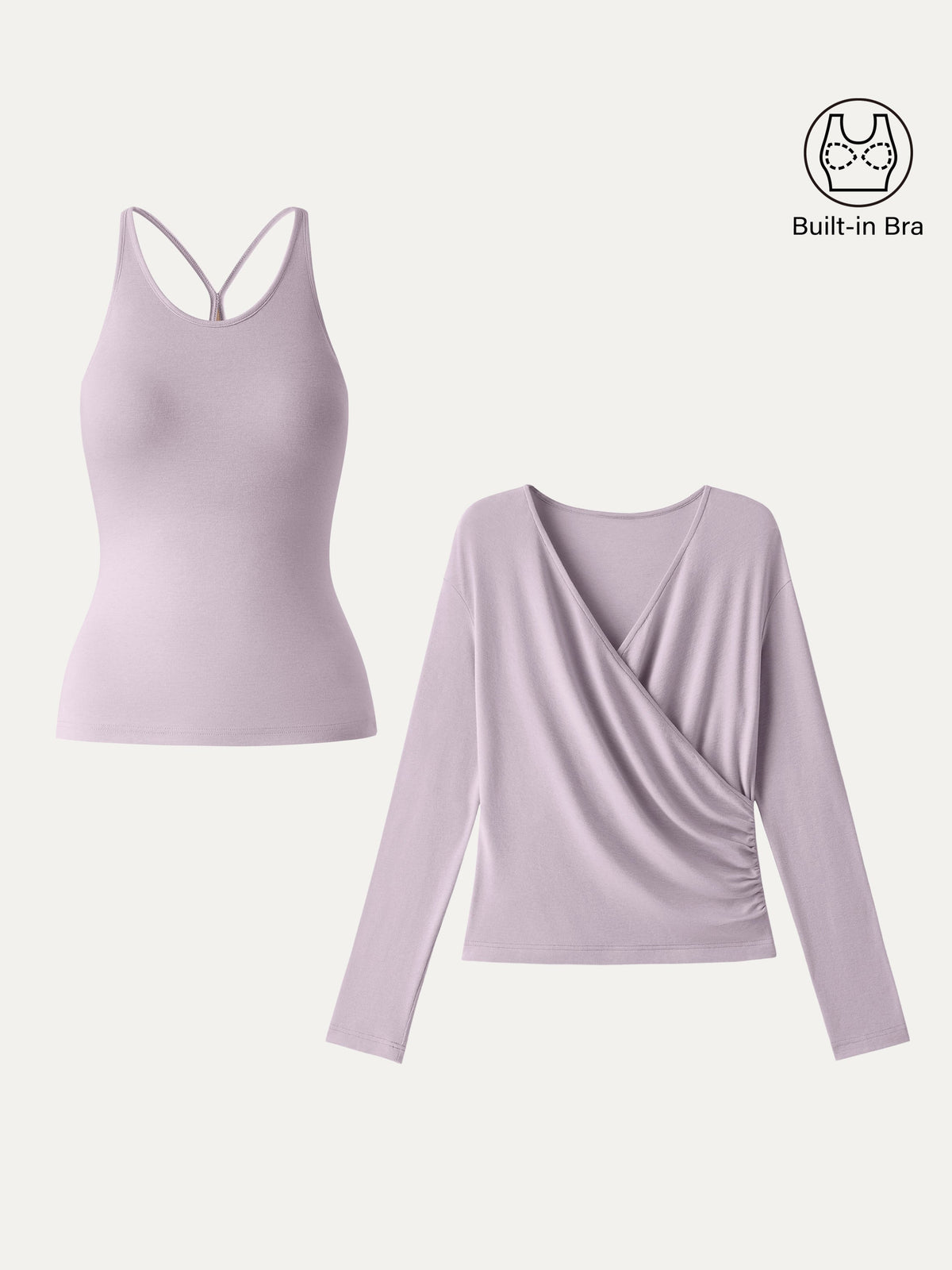 OGLmove Women's Eco-MiYaMoon Cashmere Blend Long Sleeve Surplice Ruched Cami Top