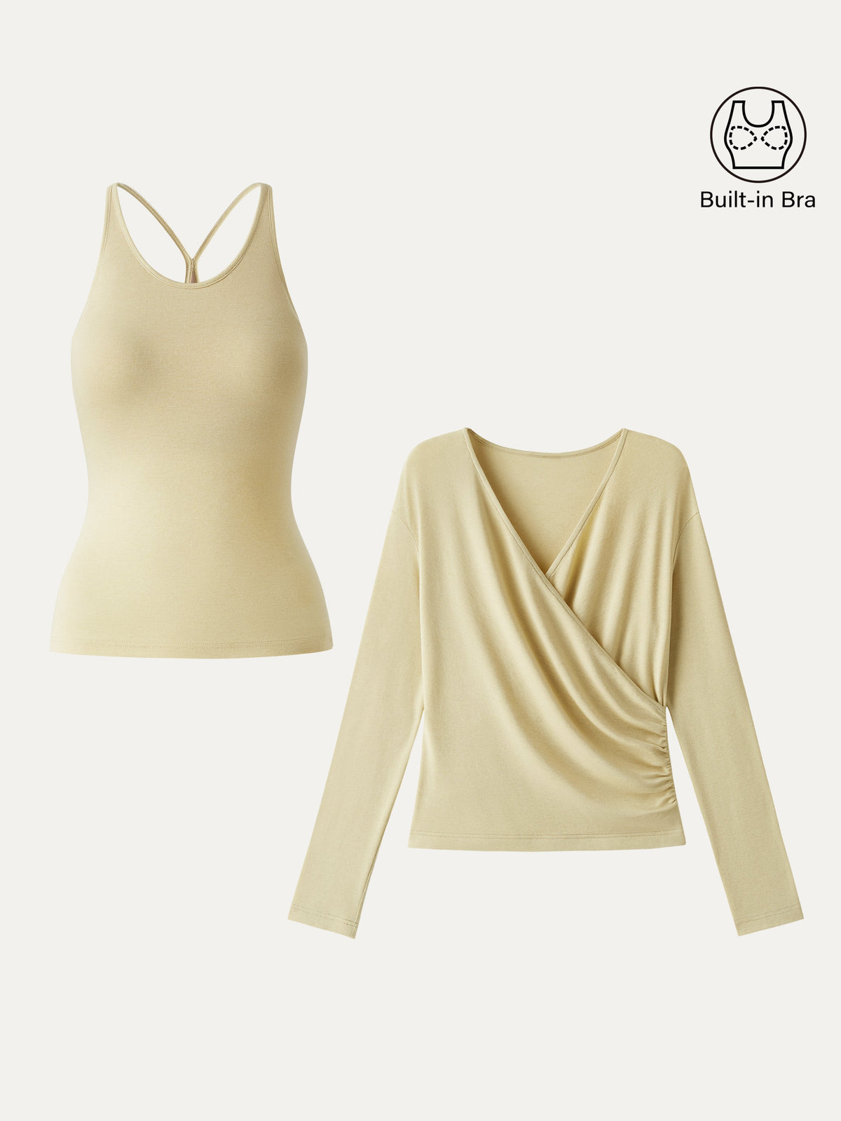 OGLmove Women's Eco-MiYaMoon Cashmere Blend Long Sleeve Surplice Ruched Cami Top