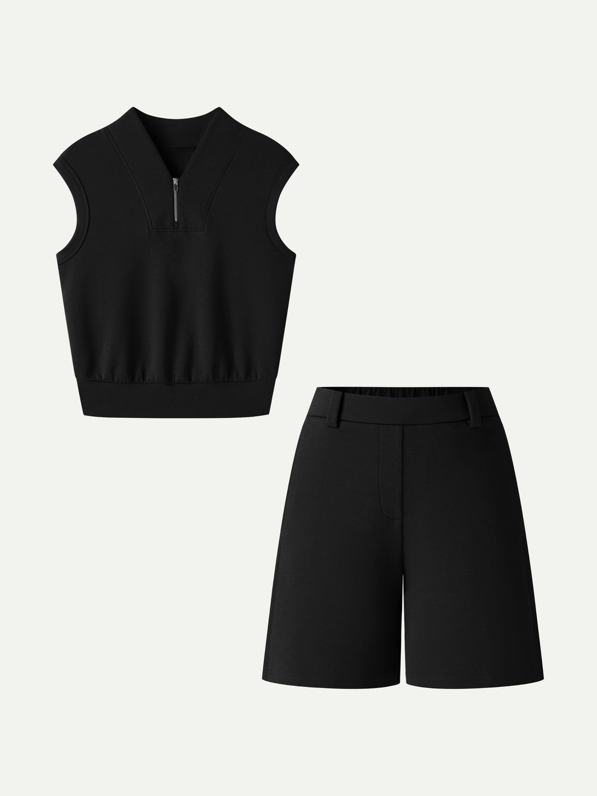 Women's Banded Hem Travel Top & Shorts Set with Pockets