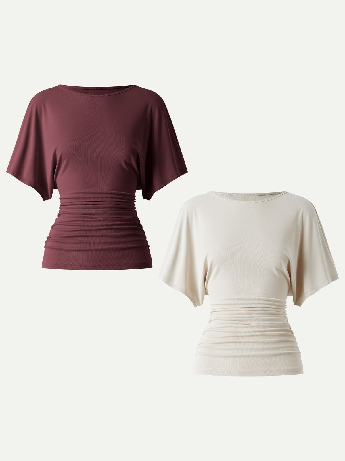 OGLmove Women's Effortless Boatneck Batwing Sleeve Side Ruched Top