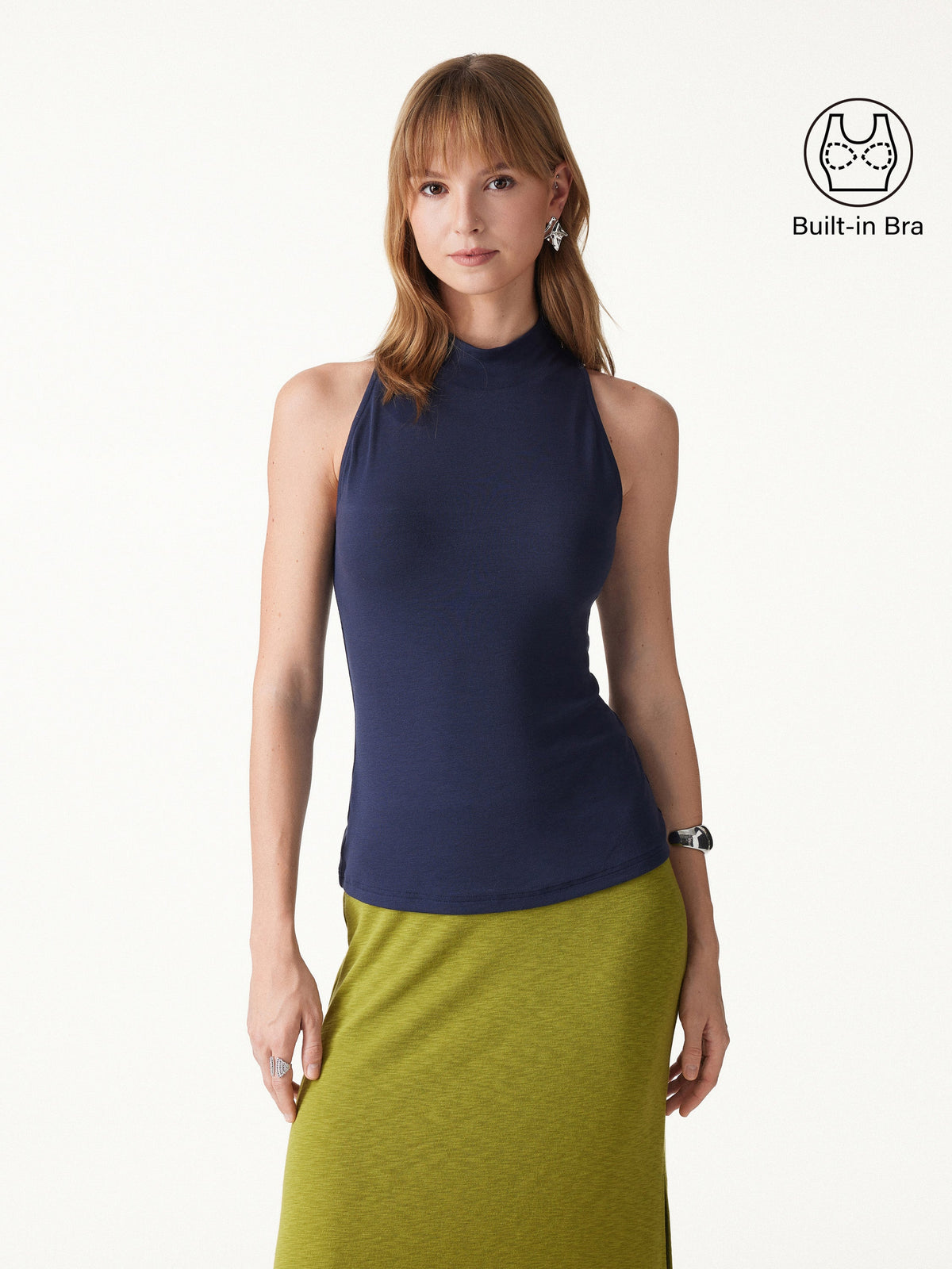 OGLmove Women's Lyocell-Wool Knit Mock Neck Bra Top