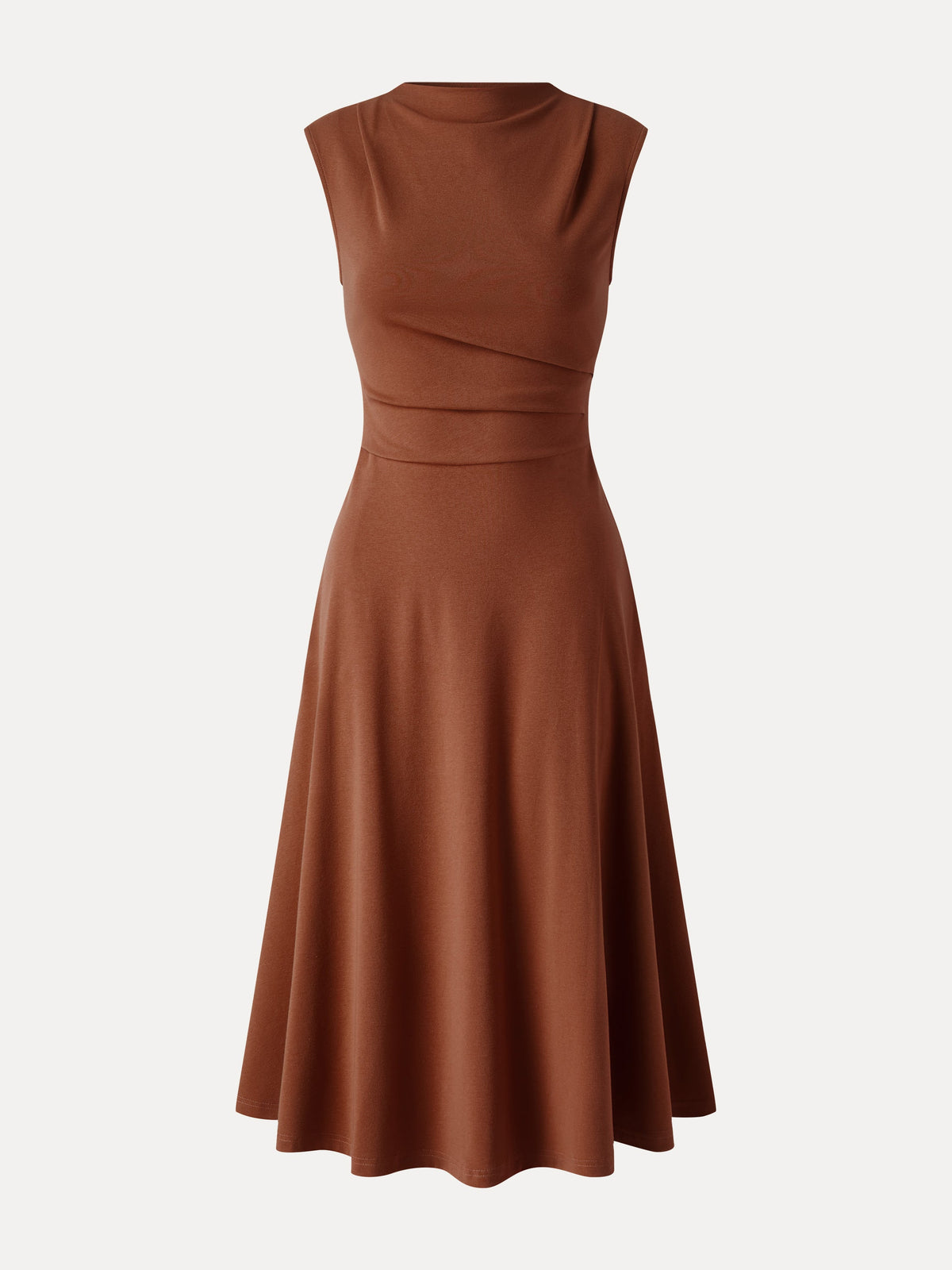 OGLmove Women's Viscose-Cotton Mock Neck Sleeveless Tucked Midi Dress