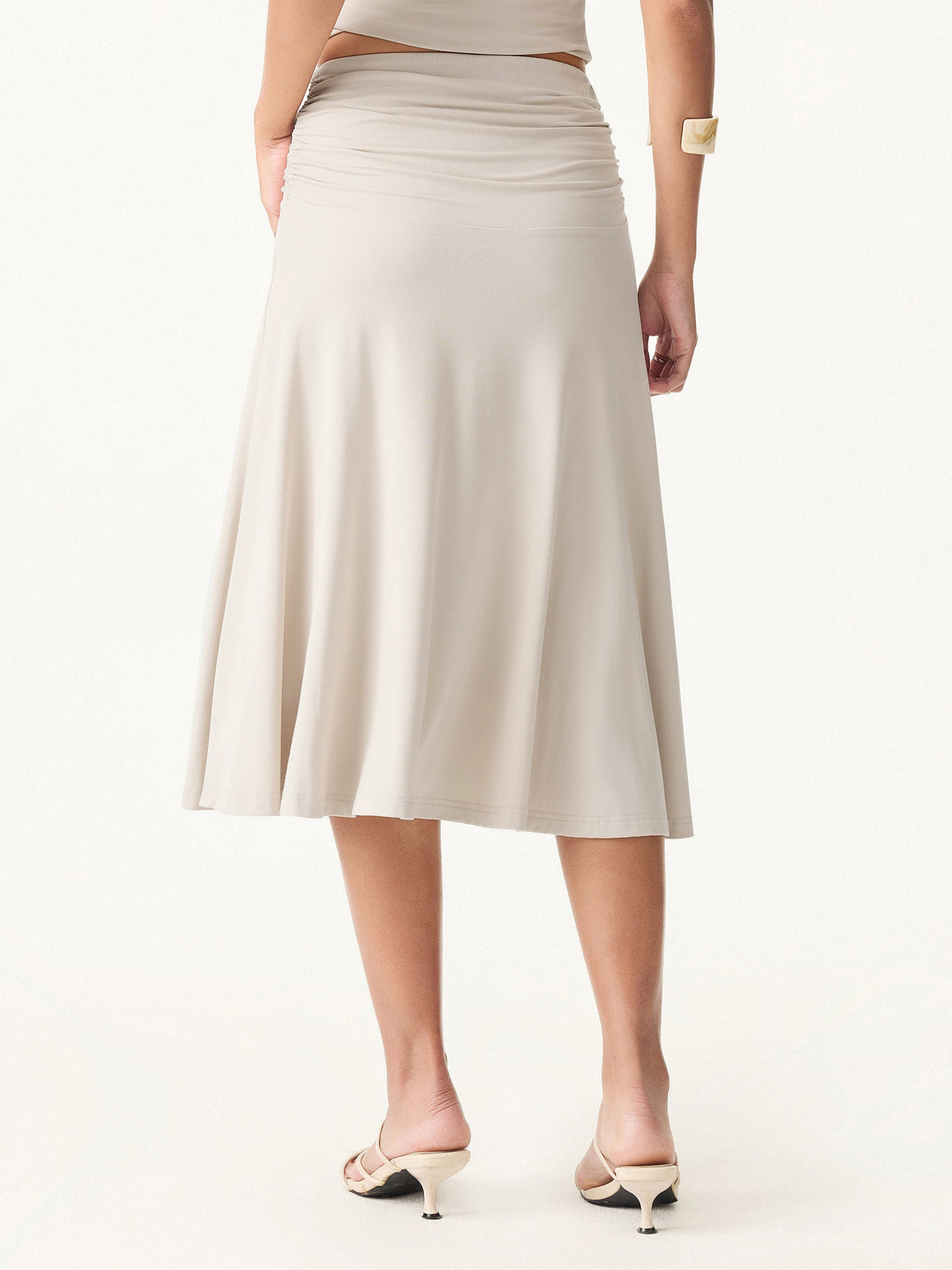 OGLmove Women's Multi-Wear Bra Top & Side Ruched A-Line Midi Skirt Set
