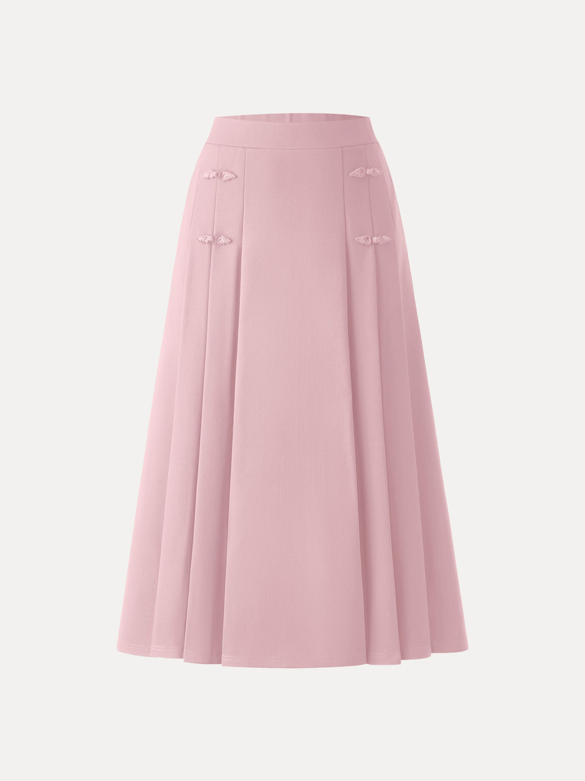 OGLmove Women's Pleated Frog Button Decor Midi A-Line Skirt