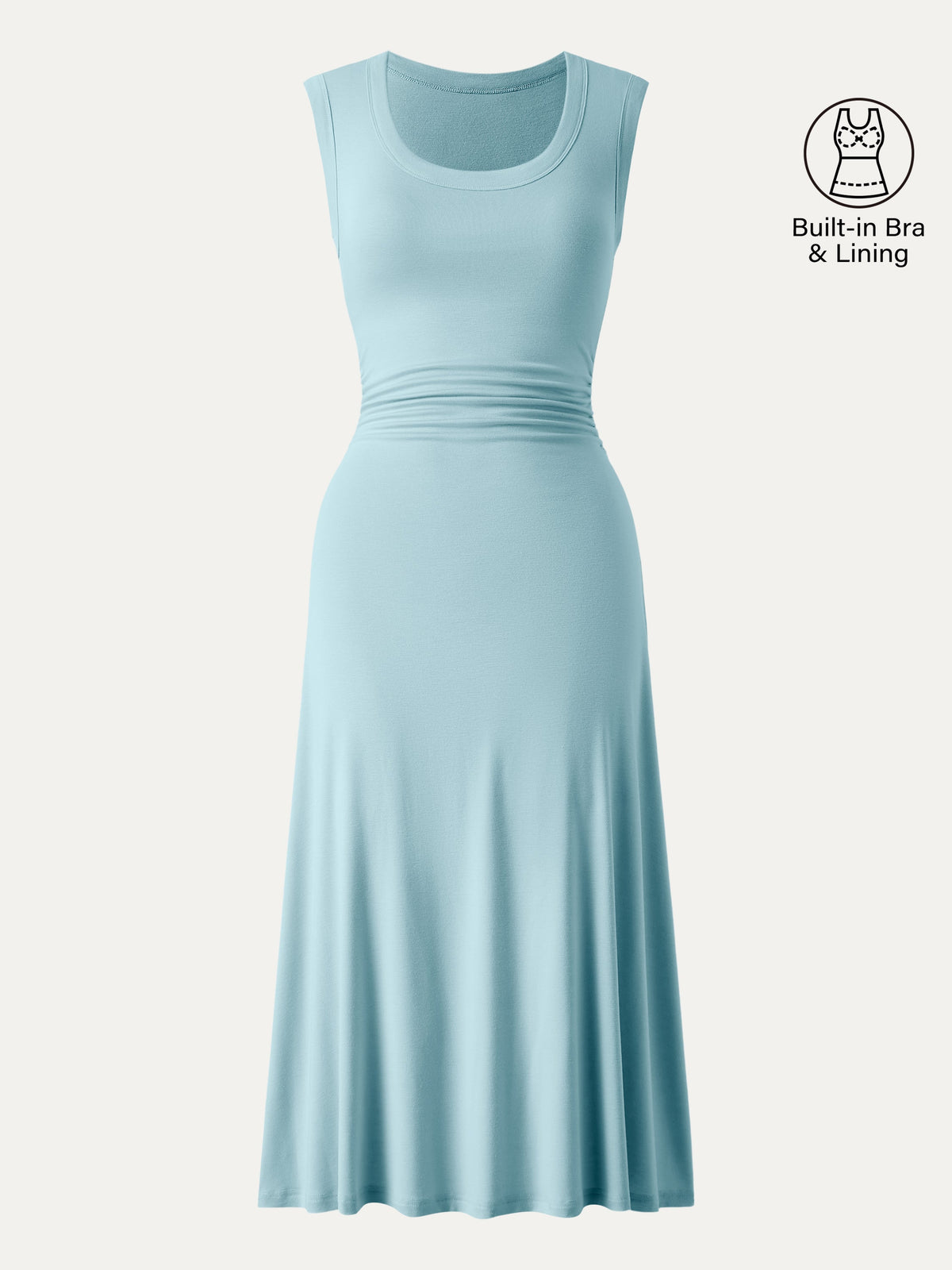 OGLmove Women's Scoop Neck Side Ruched New Airy Bra Midi Dress