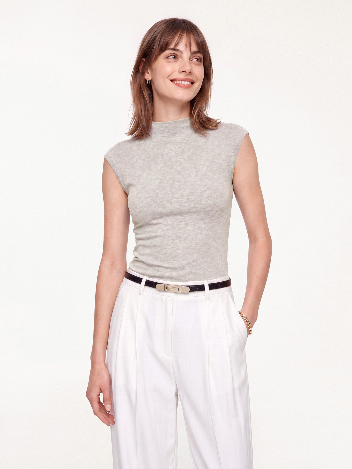 OGLmove Women's Lyocell-Wool Mock Neck Sleeveless Top