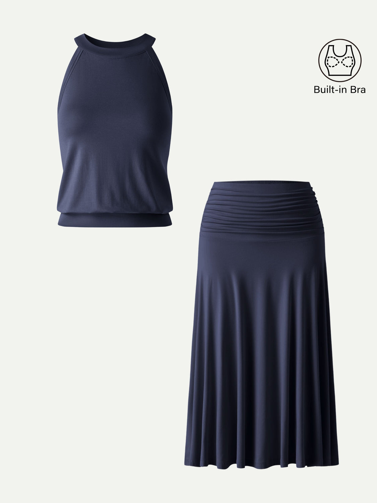 OGLmove Women's Halter Neck Bra Top & A-Line Midi Skirt Set