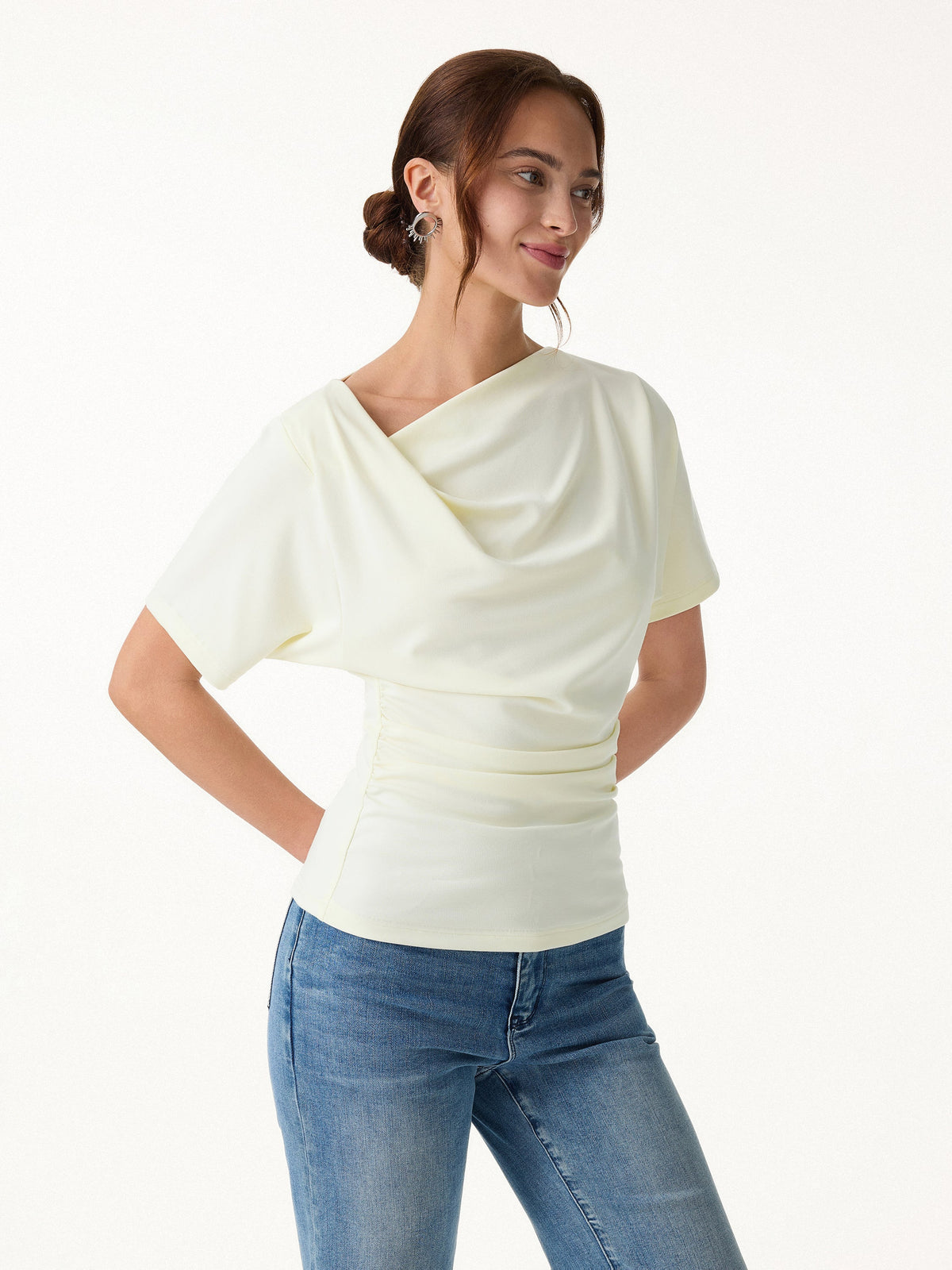 OGLmove Women's Asymmetrical Cowl Neck Ruched Top