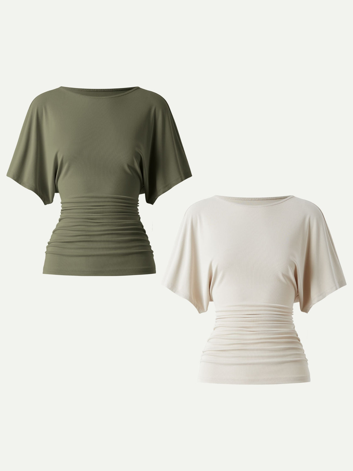 OGLmove Women's Effortless Boatneck Batwing Sleeve Side Ruched Top