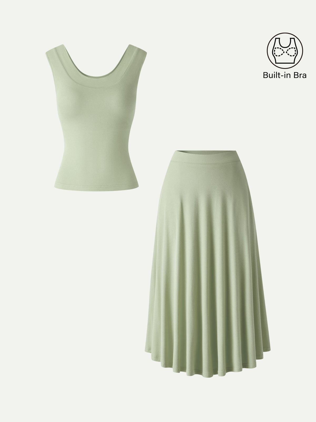 OGLmove Women's U-Neck Bra Tank & Midi Skirt Set with Pockets