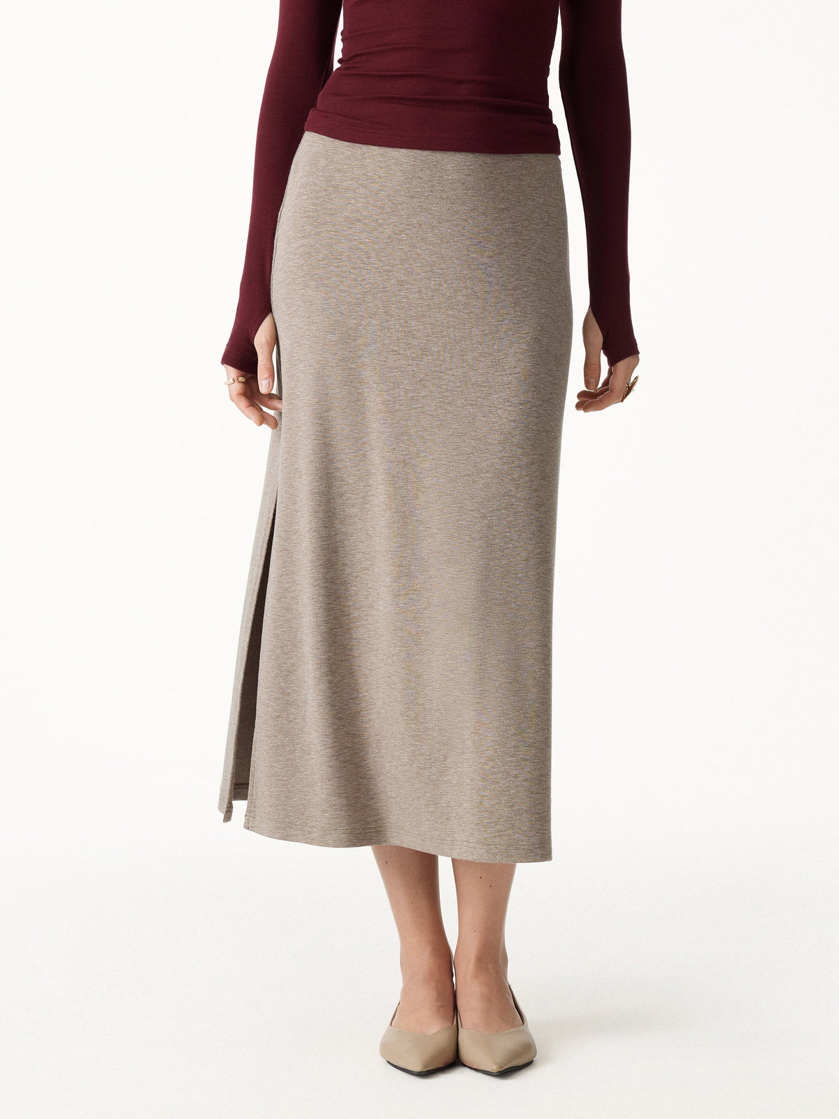 OGLmove Women's Eco-Mousse® Side-Slit A-Line Midi Skirt