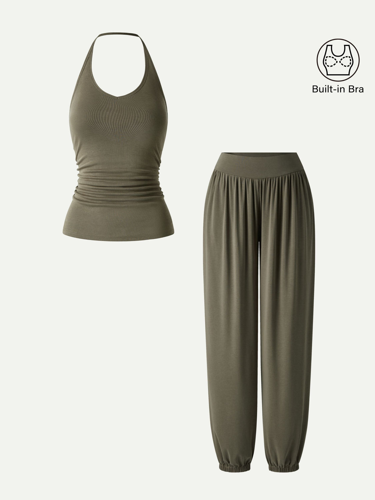 OGLmove Women's Open Back Bra Top & Balloon Pants Set with Pockets
