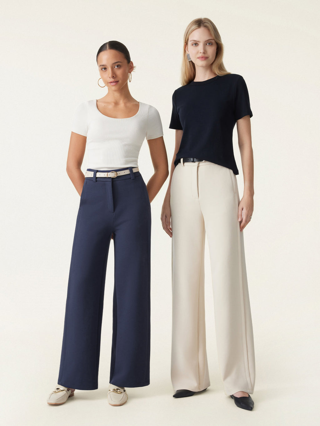 OGLmove Women's Stretchy Mid Rise Fly-Front Wide Leg Trouser
