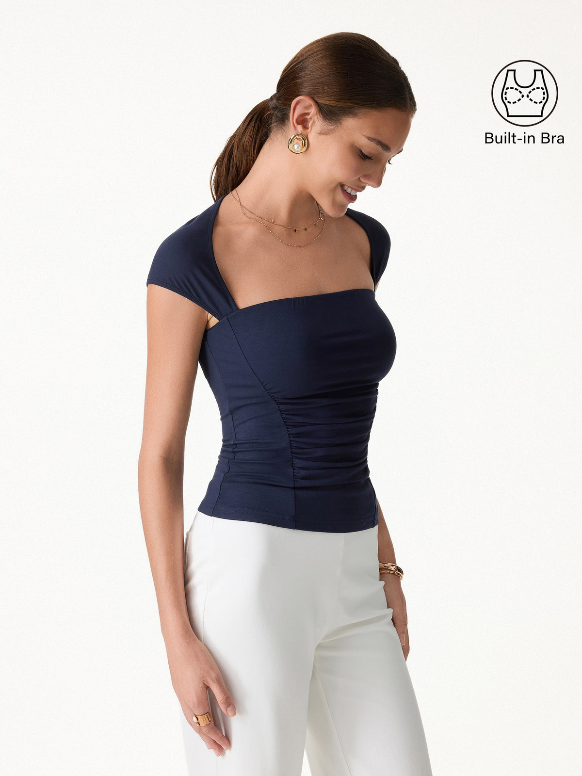 OGLmove Women's Square Neck Cutout Back Ruched Bra Top
