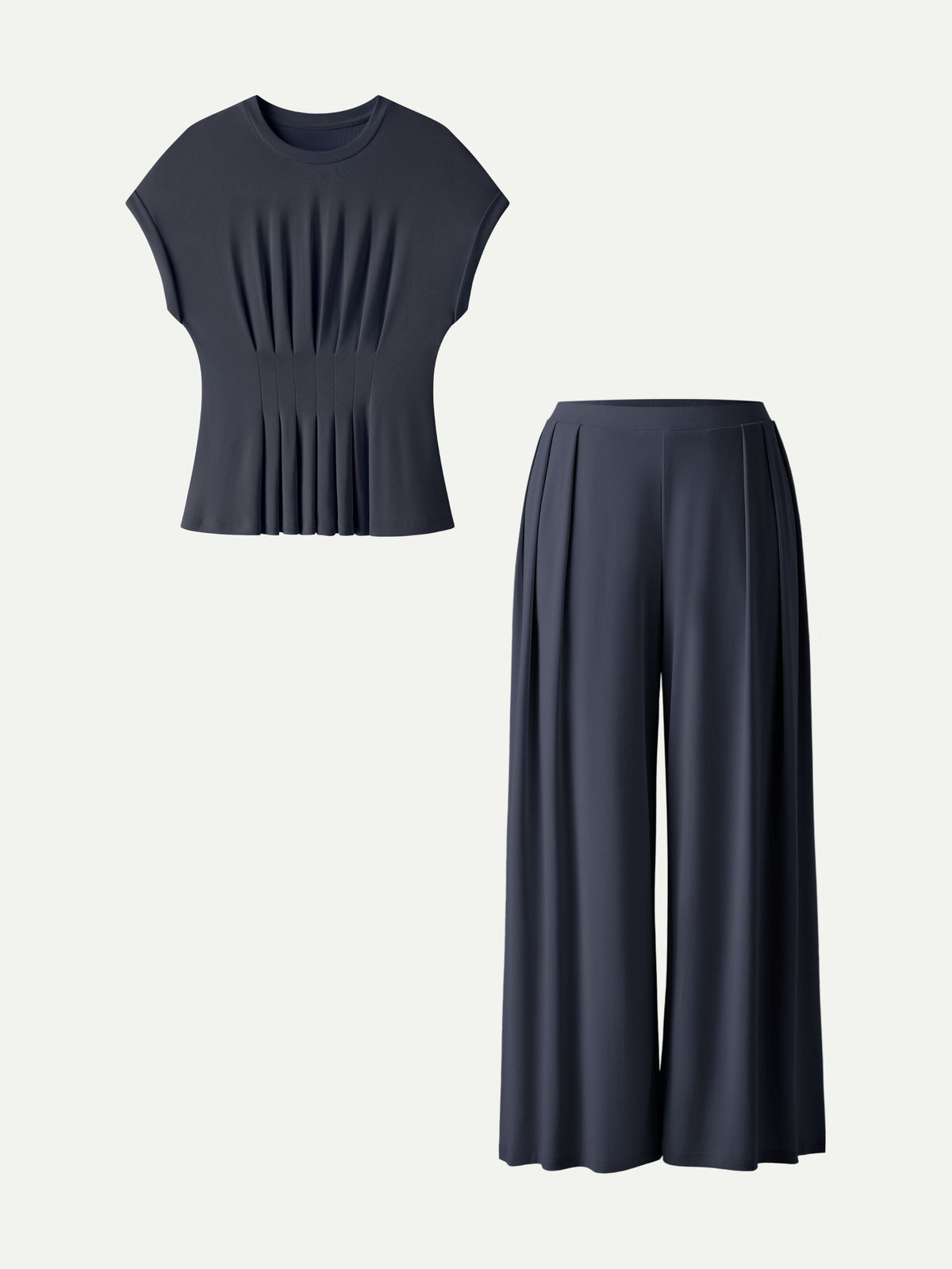 OGLmove Women's Round Neck Short Sleeve Tee & Wide Leg Pants Set with Pockets