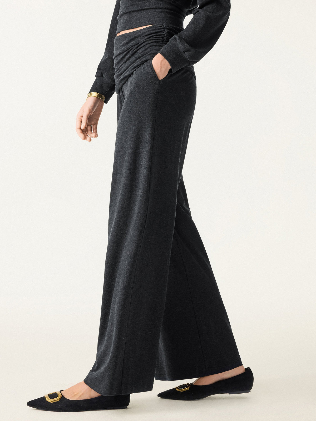 OGLmove Non-Itchy Wool Blend Drapey Wide Leg Pull-on Pants with Pockets