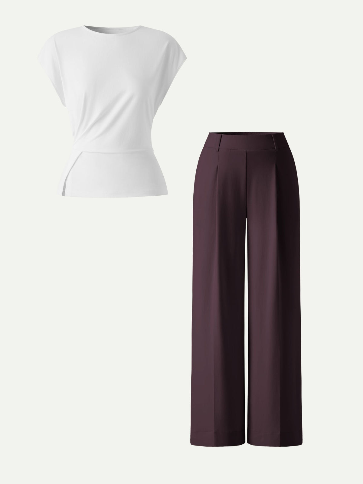 OGLmove Women's Round Neck Cap Sleeve Top & High Rise Wide Leg Pants Set