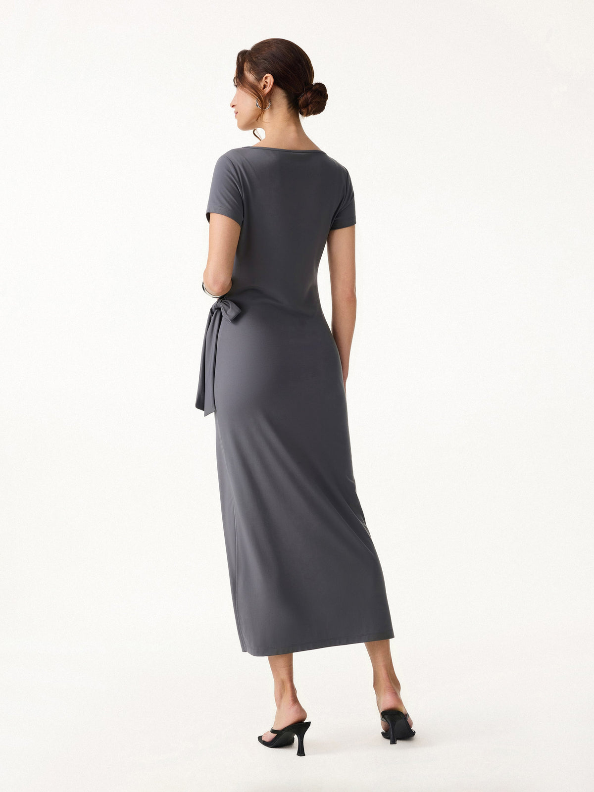 OGLmove Women's Cooling Wrinkle-Resistant Side Waist Tie Midi Dress with Slit