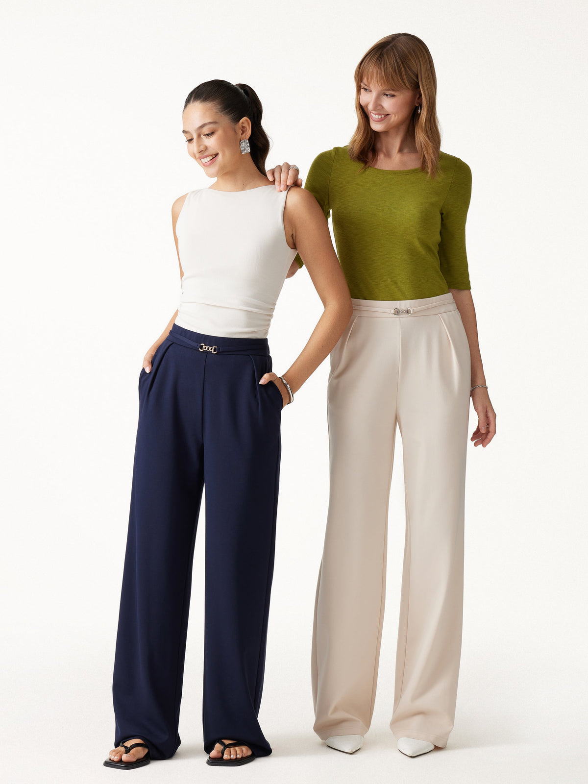 OGLmove Women's Ponte High-Rise Wide-Leg Pants with Pockets