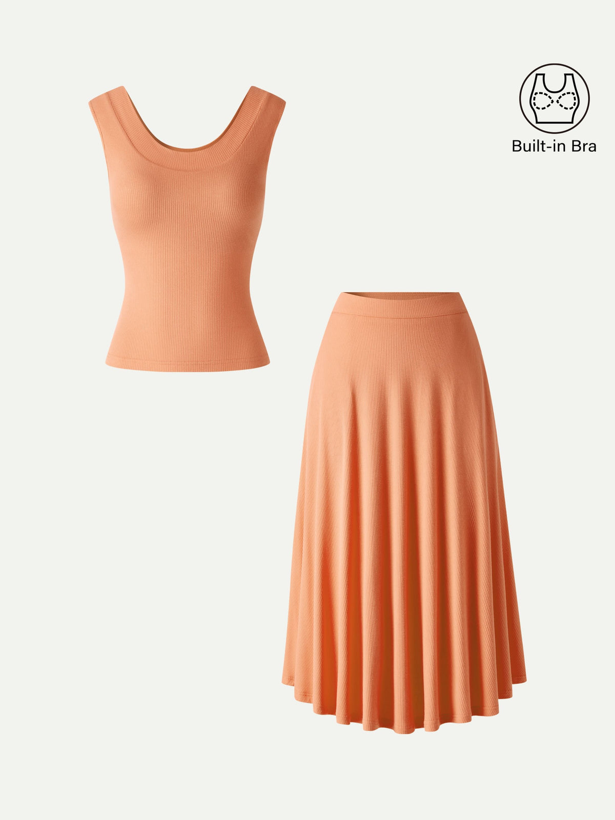 OGLmove Women's U-Neck Bra Tank & Midi Skirt Set with Pockets
