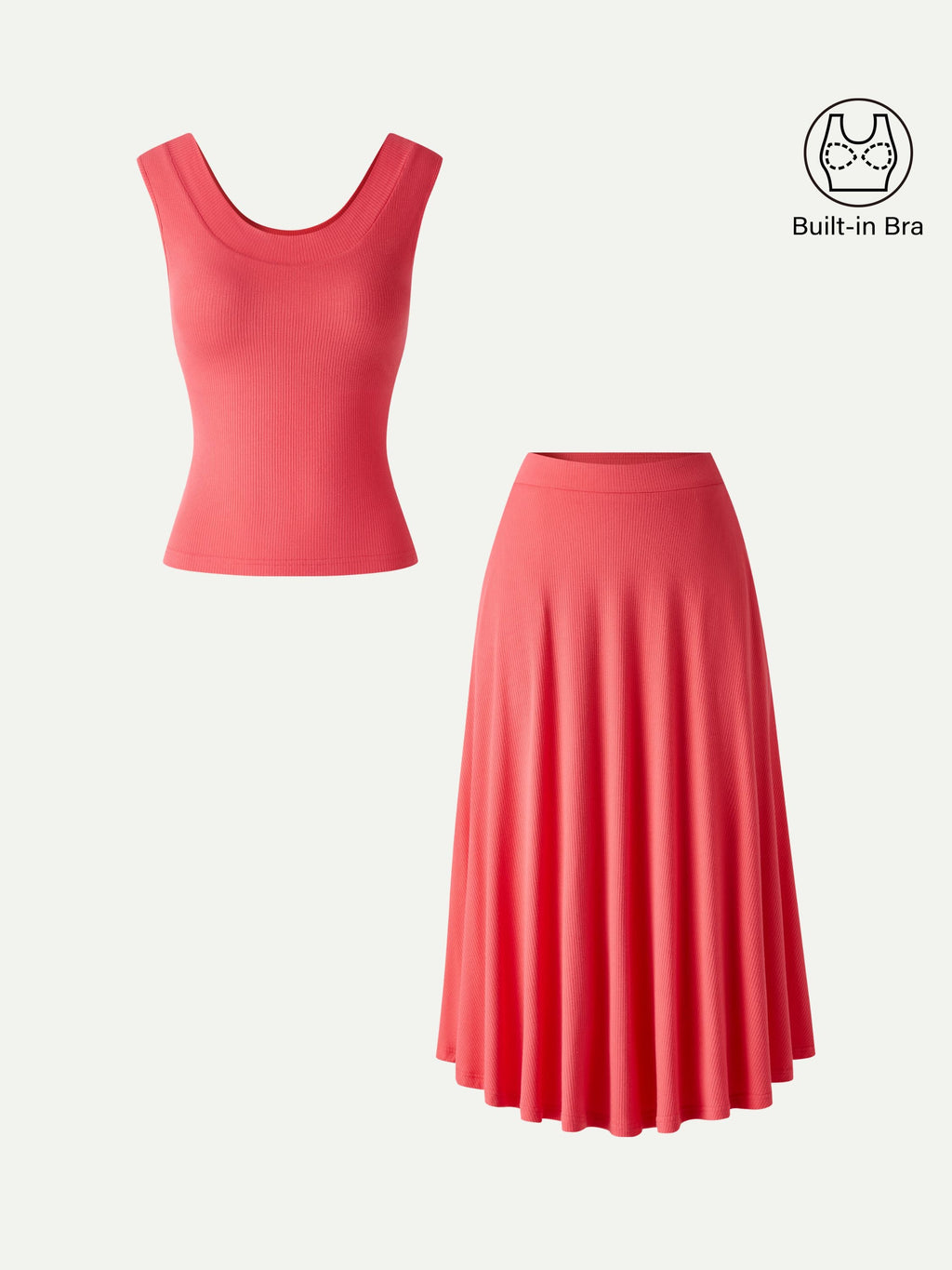 OGLmove Women's U-Neck Bra Tank & Midi Skirt Set with Pockets