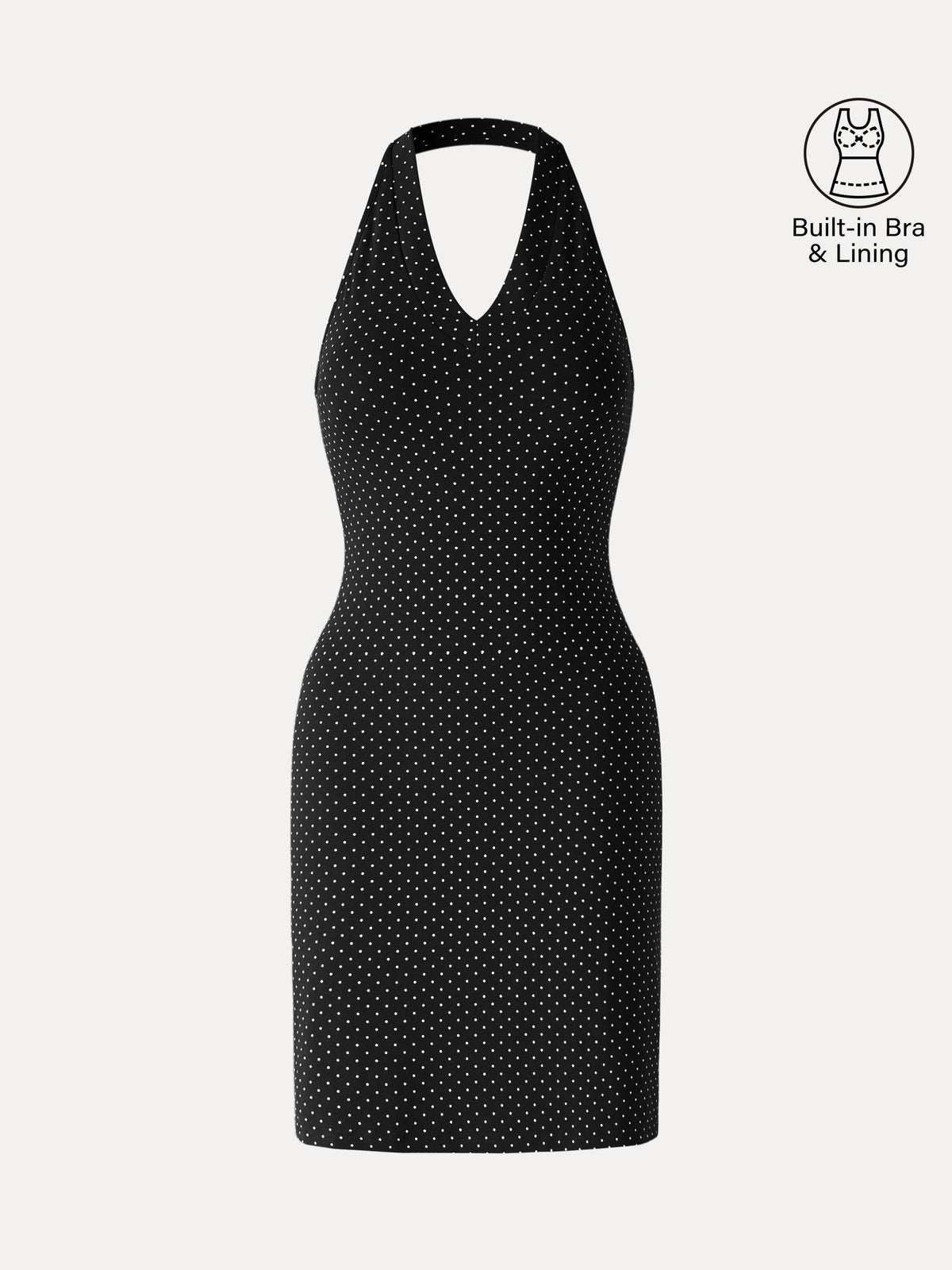 OGLmove Women's Soft Stretch Cotton Halter Neck Polka Dot Mini Bra Dress