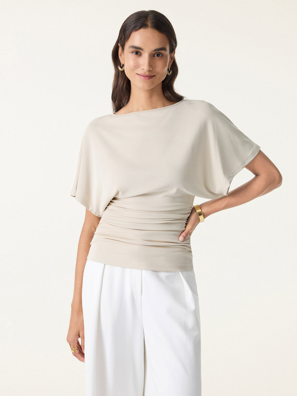 OGLmove Women's Effortless Boatneck Batwing Sleeve Side Ruched Top
