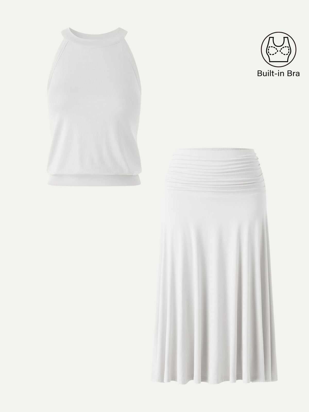 OGLmove Women's Halter Neck Bra Top & A-Line Midi Skirt Set