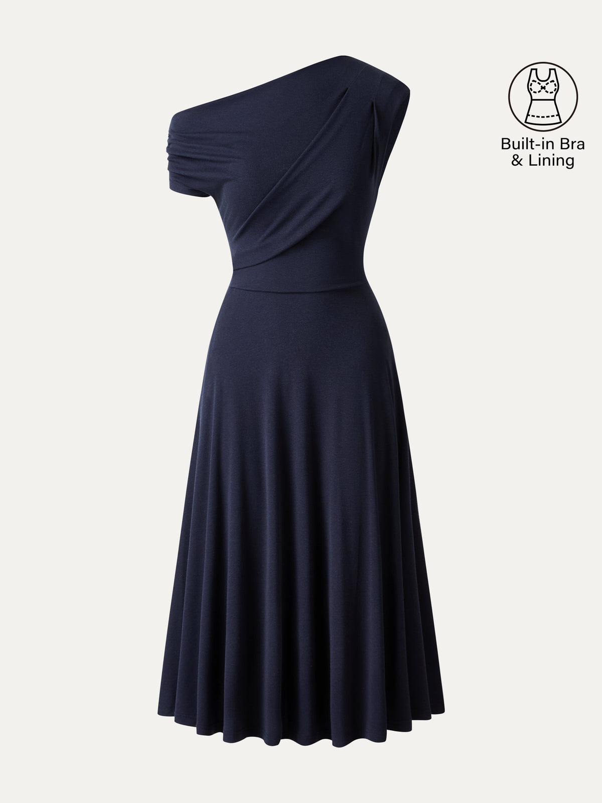 OGLmove Women's Asymmetrical Shoulder Tucked Midi Bra Dress with Pockets