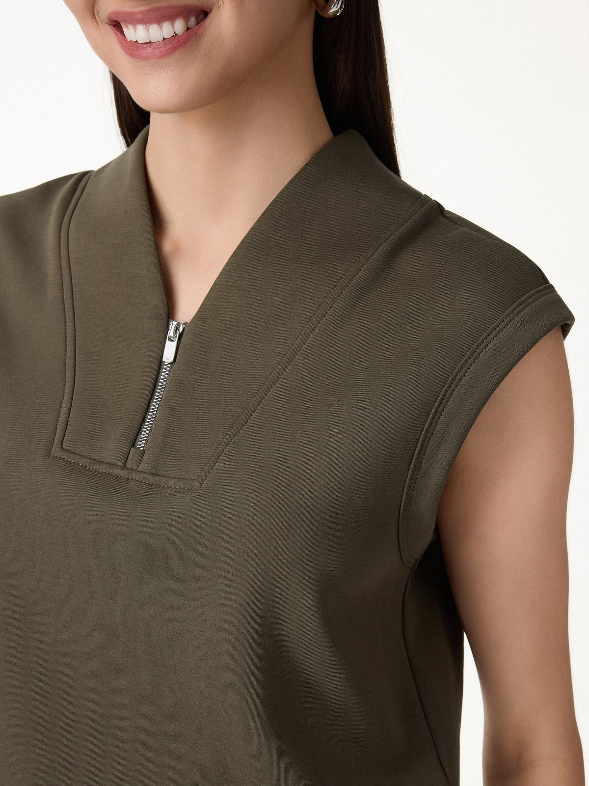 OGLmove Women's Air Cotton Quarter-Zip Banded Hem Travel Top