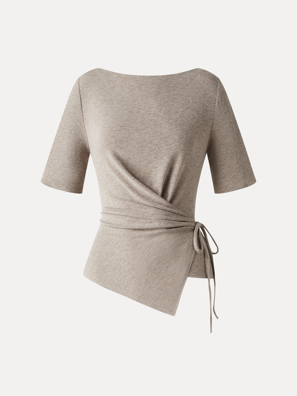 OGLmove Women's Eco-Mousse Slash Neck Short Sleeve Tie-Side Top