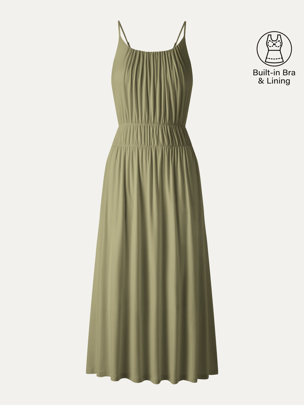 OGLmove Women's Vacay Gathered U-Neck Spaghetti Midi Bra Dress