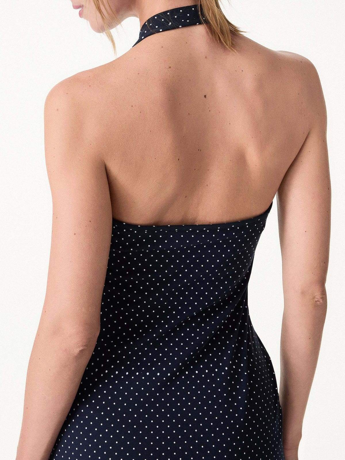 OGLmove Women's Soft Stretch Cotton Halter Neck Polka Dot Mini Bra Dress