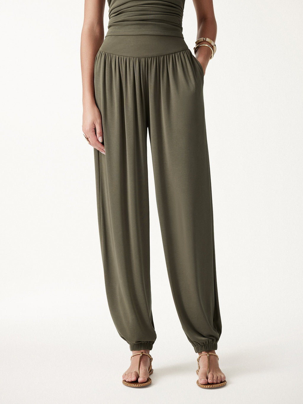 OGLmove Women's Sandwashed Modal Ultra-Soft High Rise Balloon Pants with Pockets