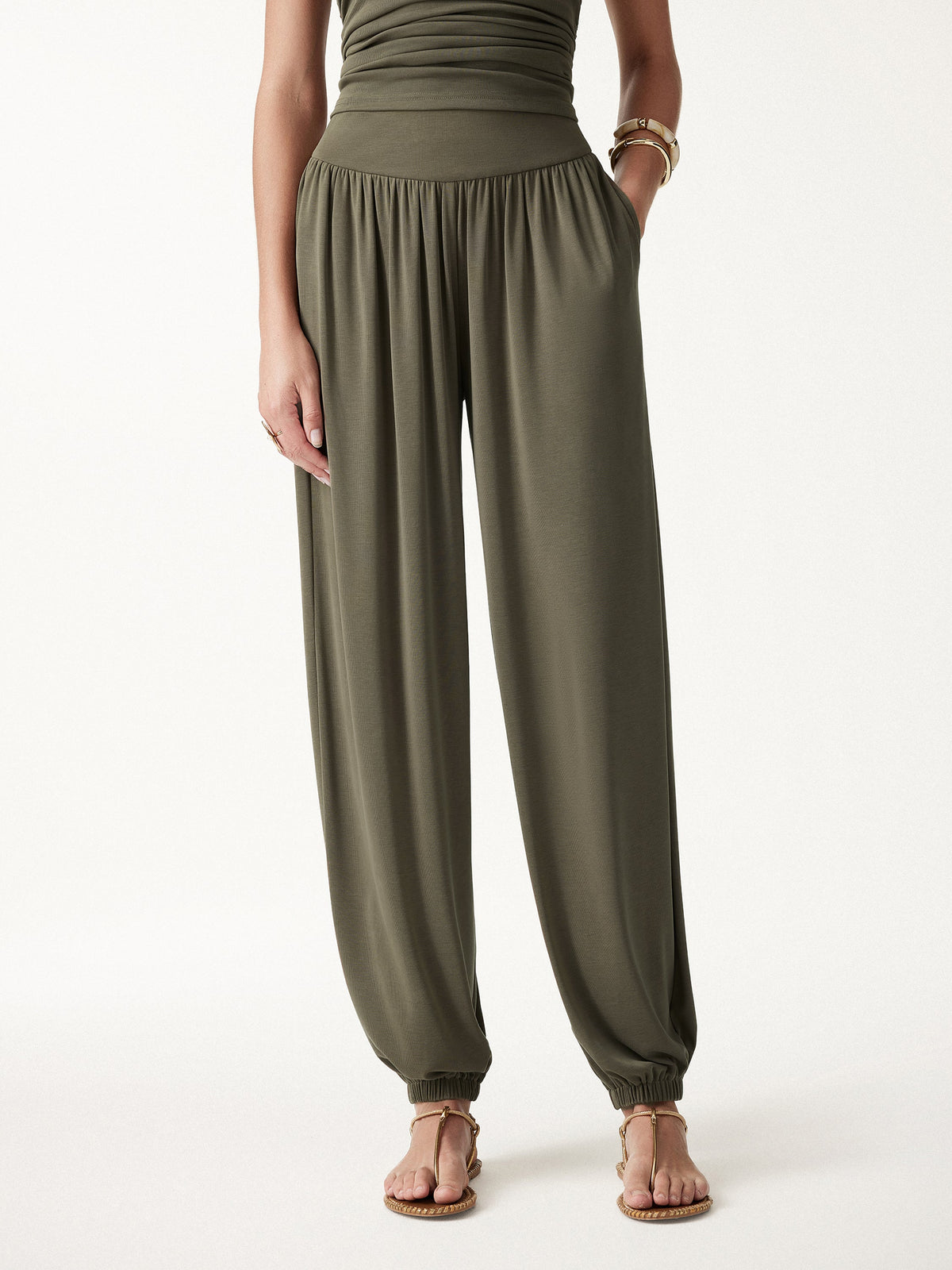 OGLmove Women's Sandwashed Modal Ultra-Soft High Rise Balloon Pants with Pockets