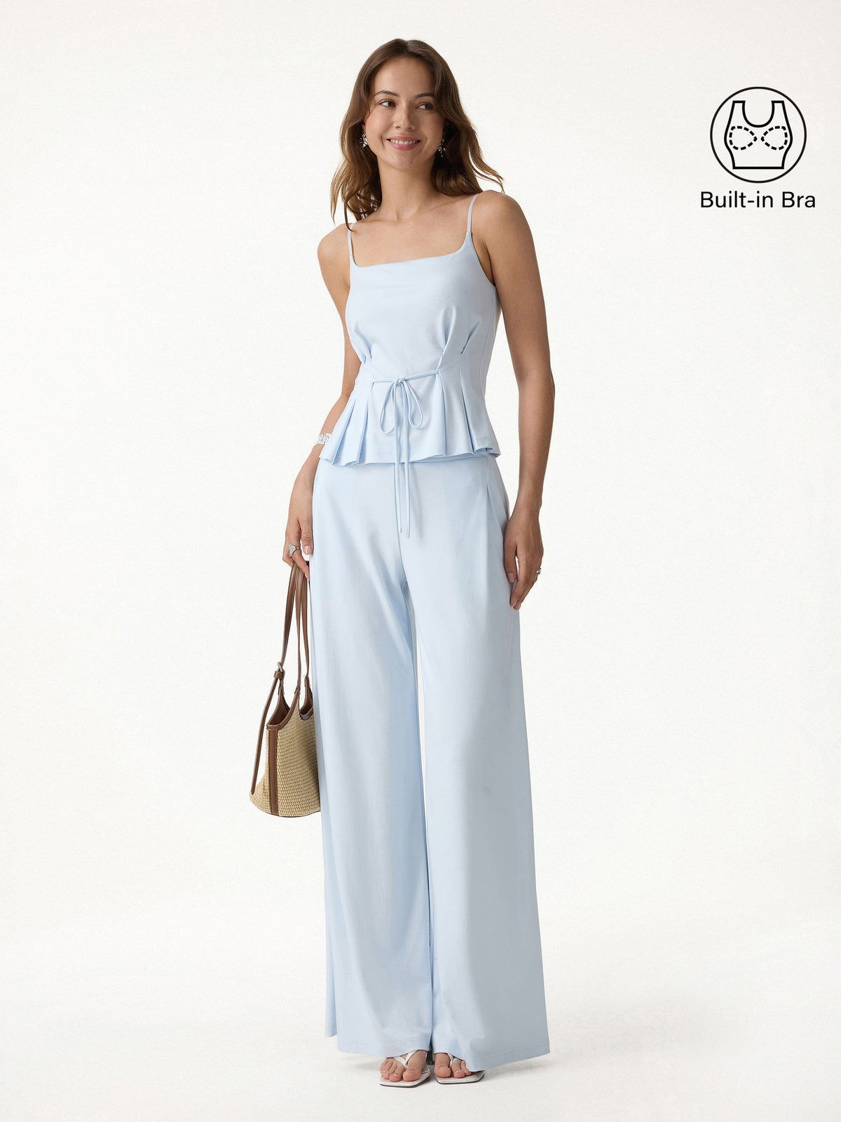 OGLmove Women's Spaghetti Bra Top & Wide Leg Pants Set