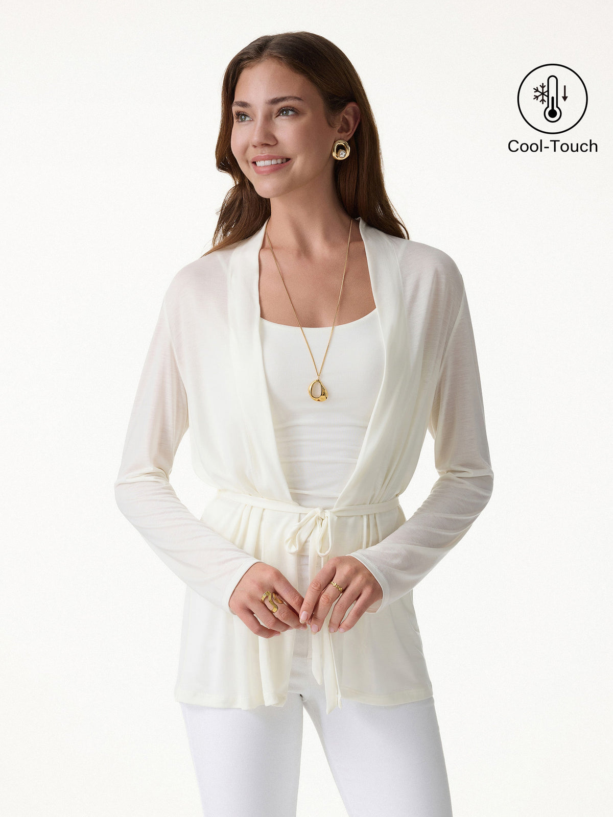 OGLmove Women's Airy Soft Open Front Cardigan with Tie