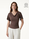 OGLmove Women's Cowl Neck Flutter Sleeve Bra Top