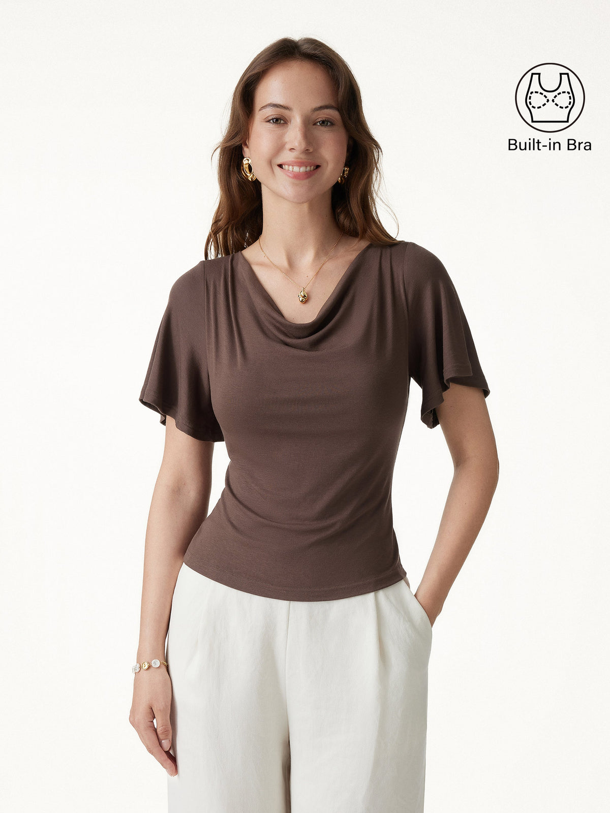 OGLmove Women's Cowl Neck Flutter Sleeve Bra Top