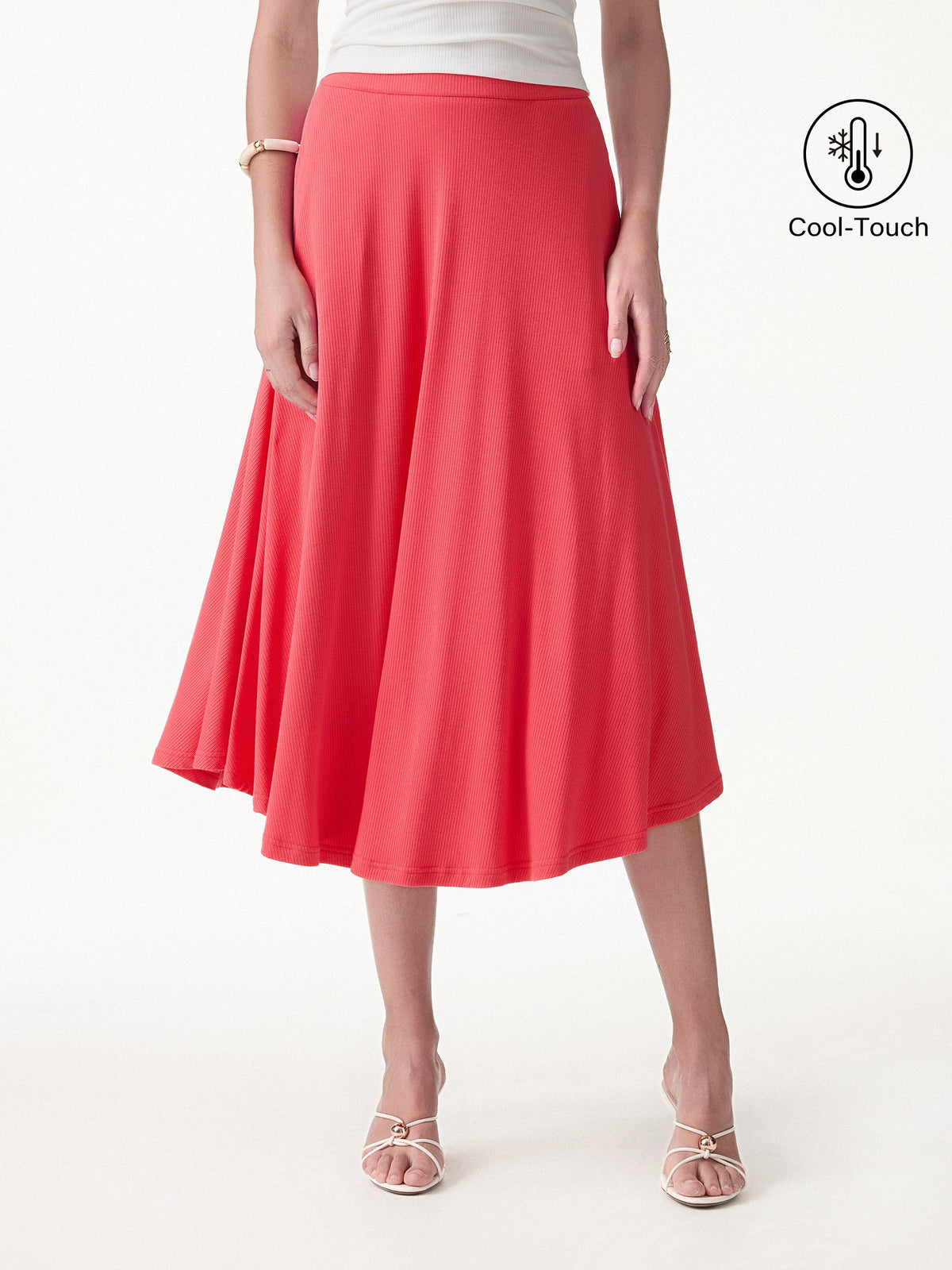 OGLmove Women's CoolTouch Midi Circle Flare Skirt with Pockets