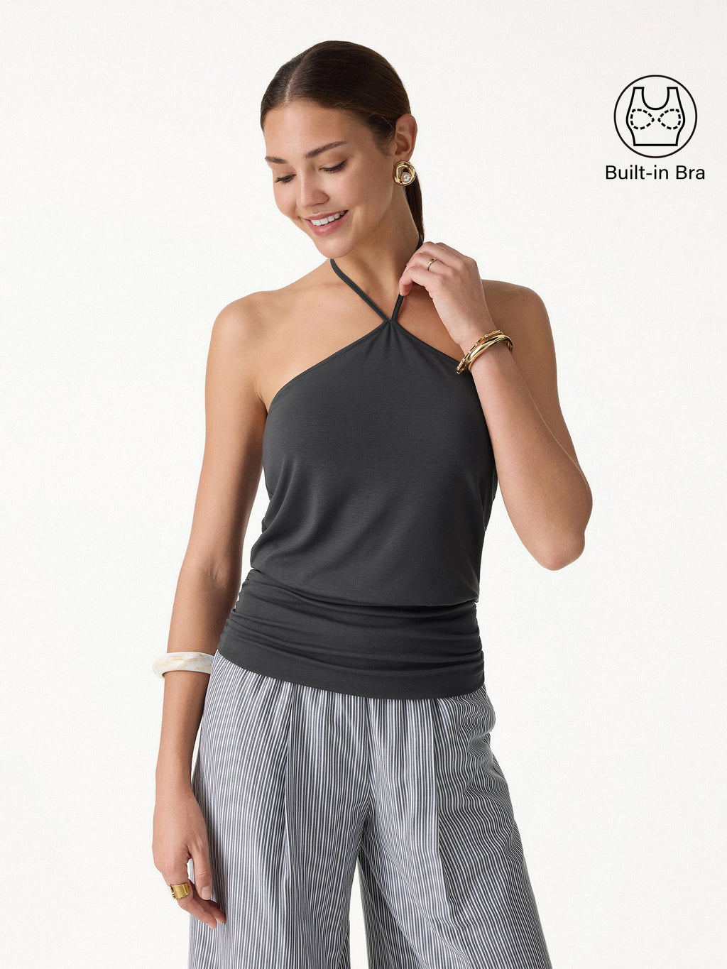 OGLmove Women's CoolTouch Halter Ruched Hem Bra Top