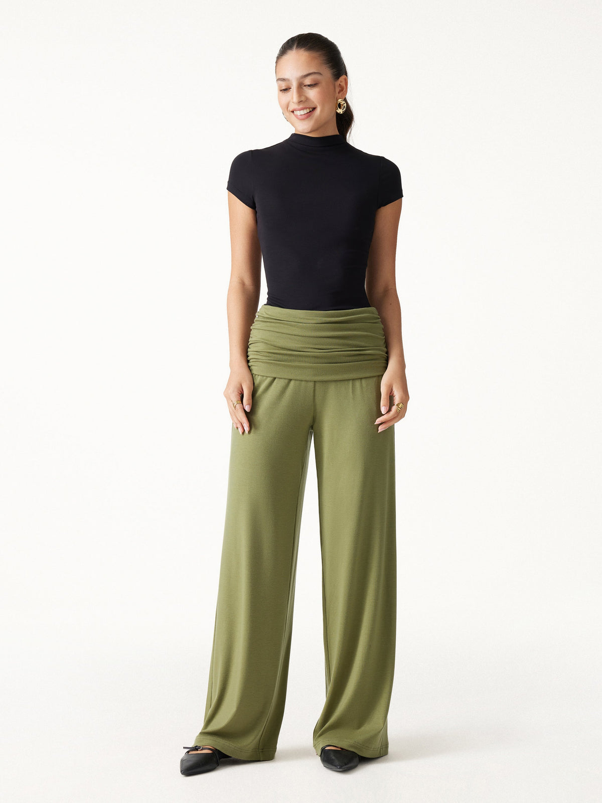 OGLmove Non-Itchy Wool Blend Drapey Wide Leg Pull-on Pants with Pockets